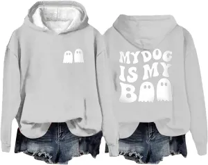 Womens Cute Hoodie Hoodless Crewneck Loose Halloween Print Long Sleeve Tunics Outdoor Exercise Pullover Sweatshirts