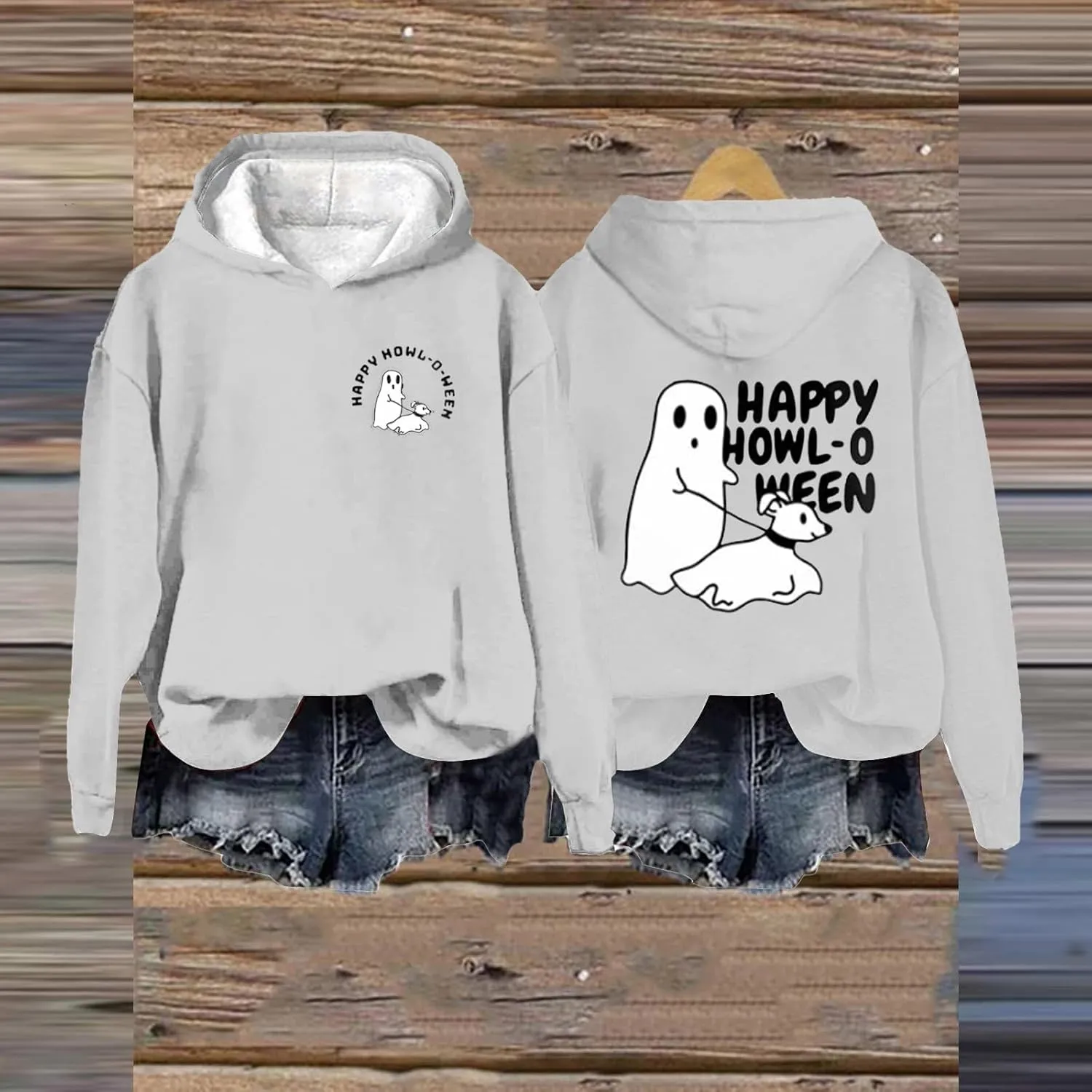 Womens Cute Hoodie Hoodless Crewneck Loose Halloween Print Long Sleeve Tunics Outdoor Exercise Pullover Sweatshirts