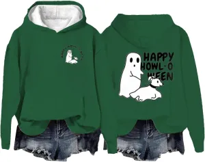 Womens Cute Hoodie Hoodless Crewneck Loose Halloween Print Long Sleeve Tunics Outdoor Exercise Pullover Sweatshirts