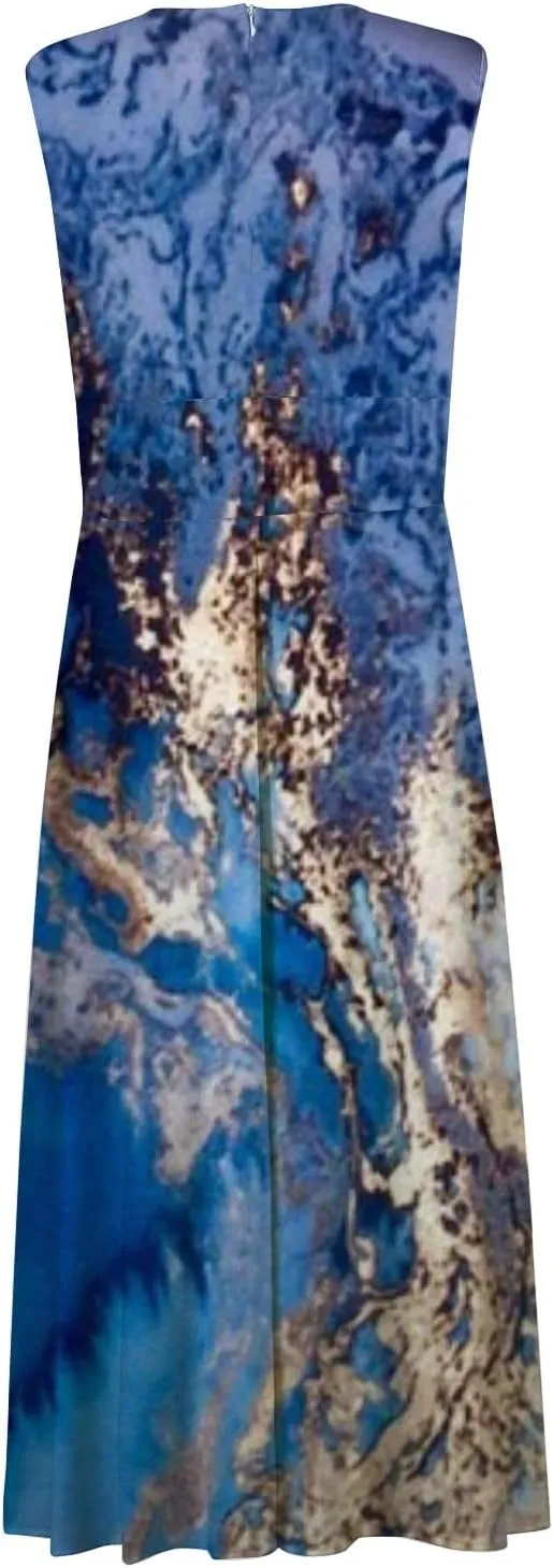 Womens Dresses High Waiste Printed Sundresses Deep V Neck Sleeveless Dresses Flowy Stylish Dresses Retro Maxi Dress