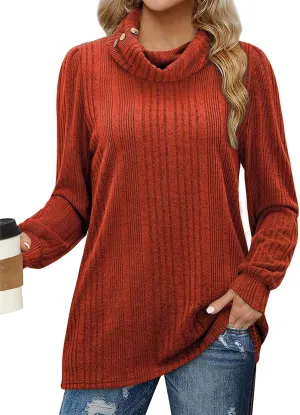 Women's Fall Sweaters 2024 Turtleneck Tunics Tops for Leggings for Women Button Casual Pullover Sweatshirts