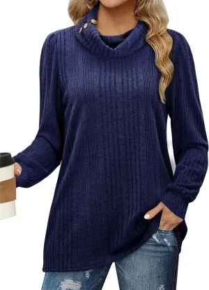 Women's Fall Sweaters 2024 Turtleneck Tunics Tops for Leggings for Women Button Casual Pullover Sweatshirts