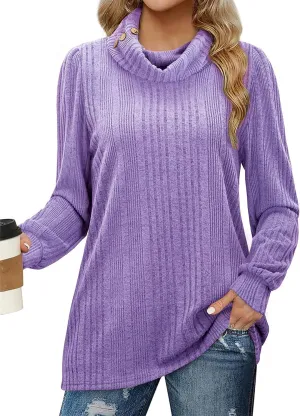 Women's Fall Sweaters 2024 Turtleneck Tunics Tops for Leggings for Women Button Casual Pullover Sweatshirts