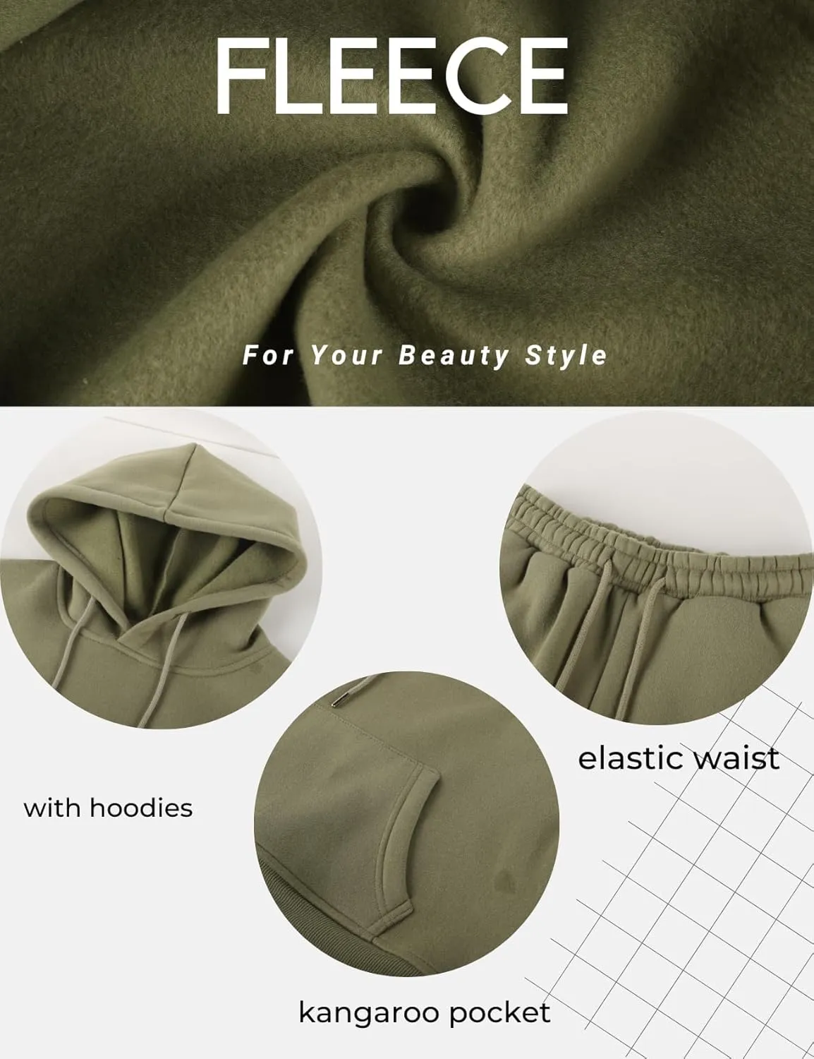 Womens Fleece 2 Piece Outfits Lounge Sets Crop Hoodies Tops Elastic Waist Jogger Pant Sweatsuits