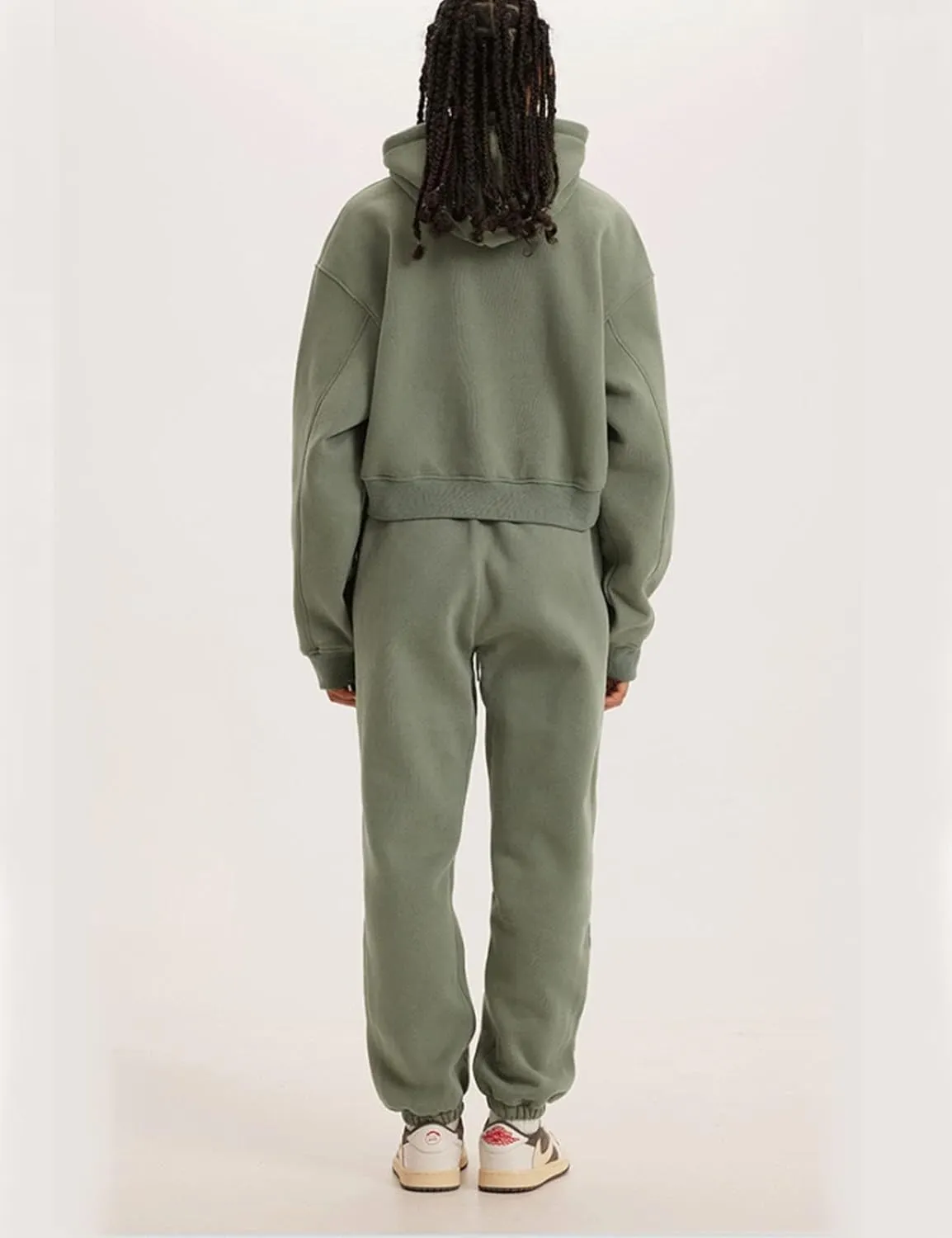 Womens Fleece 2 Piece Outfits Lounge Sets Crop Hoodies Tops Elastic Waist Jogger Pant Sweatsuits