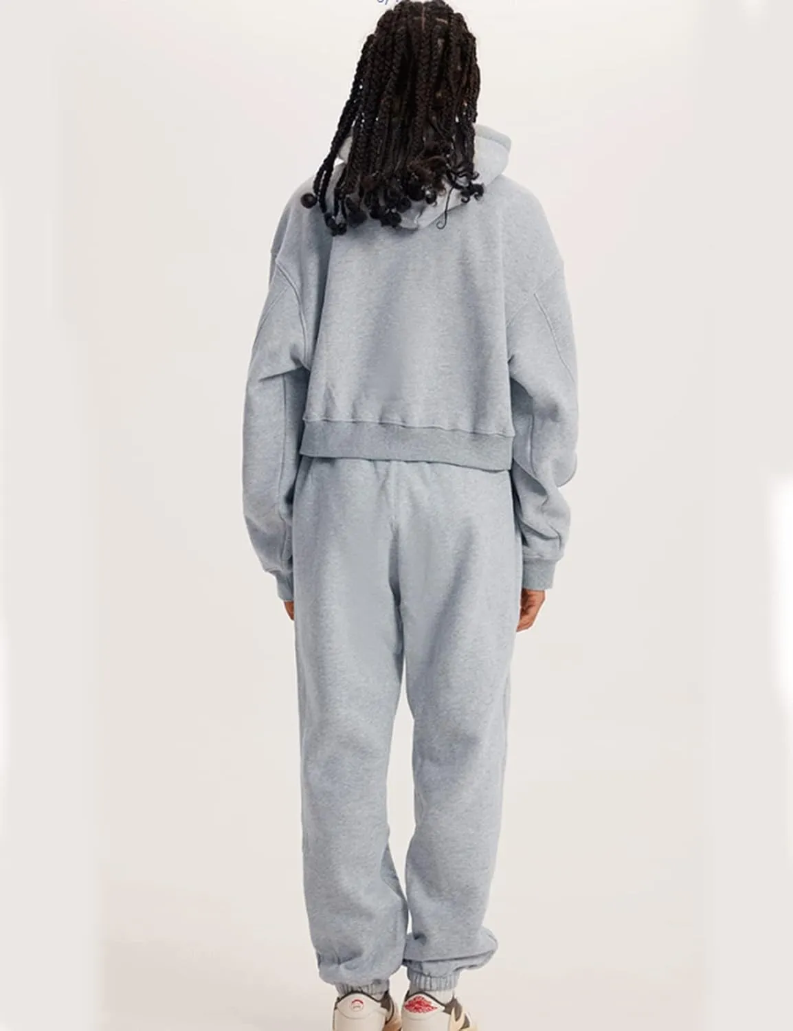 Womens Fleece 2 Piece Outfits Lounge Sets Crop Hoodies Tops Elastic Waist Jogger Pant Sweatsuits