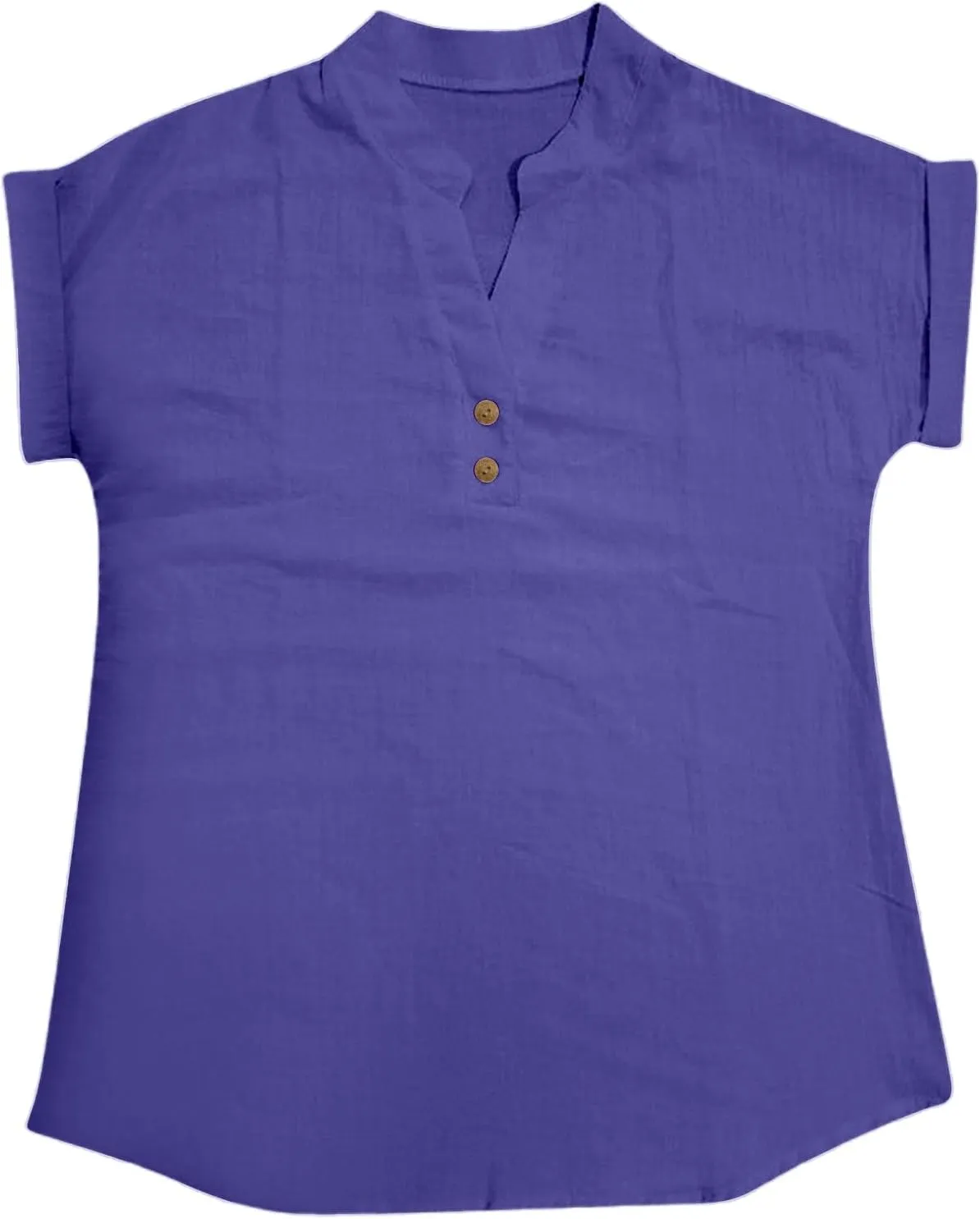 Womens Four Seasons Solid Collar Button Short Sleeve Shirt Tee