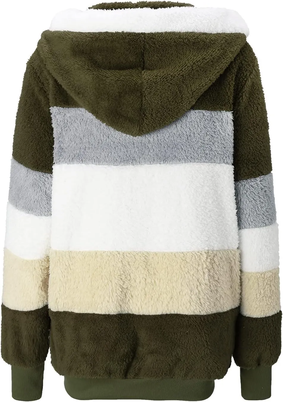 Womens Fuzzy Fleece Jacket Solid Color Artificial Wool Zipper Drawstring Long-Sleeved Hoodie Outerwear with Ladies