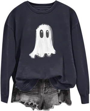 Women's Halloween Sweatshirt Fashion Hoodless Cute Graphic Pullover Long Sleeve Crewneck Tunics Autumn Casual Shirts
