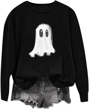 Women's Halloween Sweatshirt Fashion Hoodless Cute Graphic Pullover Long Sleeve Crewneck Tunics Autumn Casual Shirts