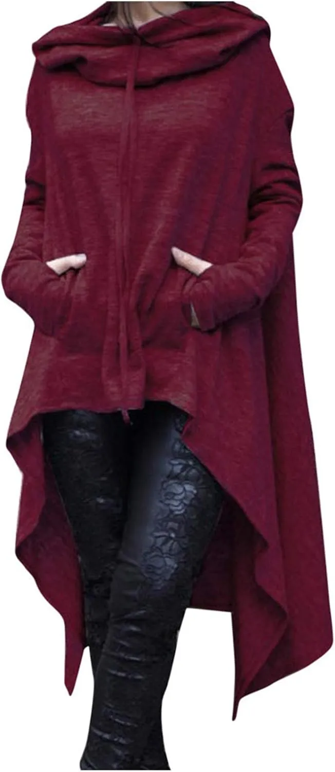 Women's Irregular Hem Long Hoodies Plus Size Casual Baggy Pullover Tops 2023 Fall Fashion Tunic Blouse