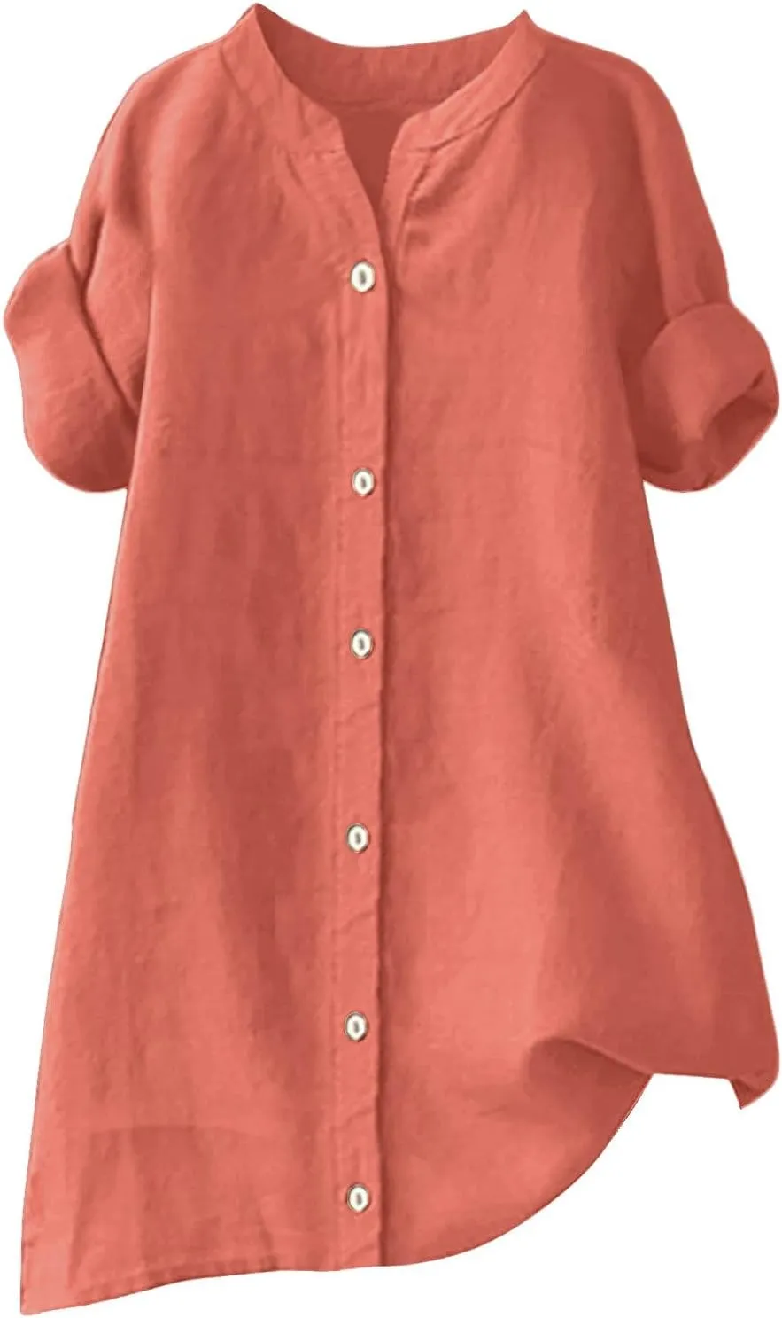 Womens Linen Button Down Shirts Short Sleeve Oversized Boyfriend Solid Tunic Tops Casual Dressy Tunics
