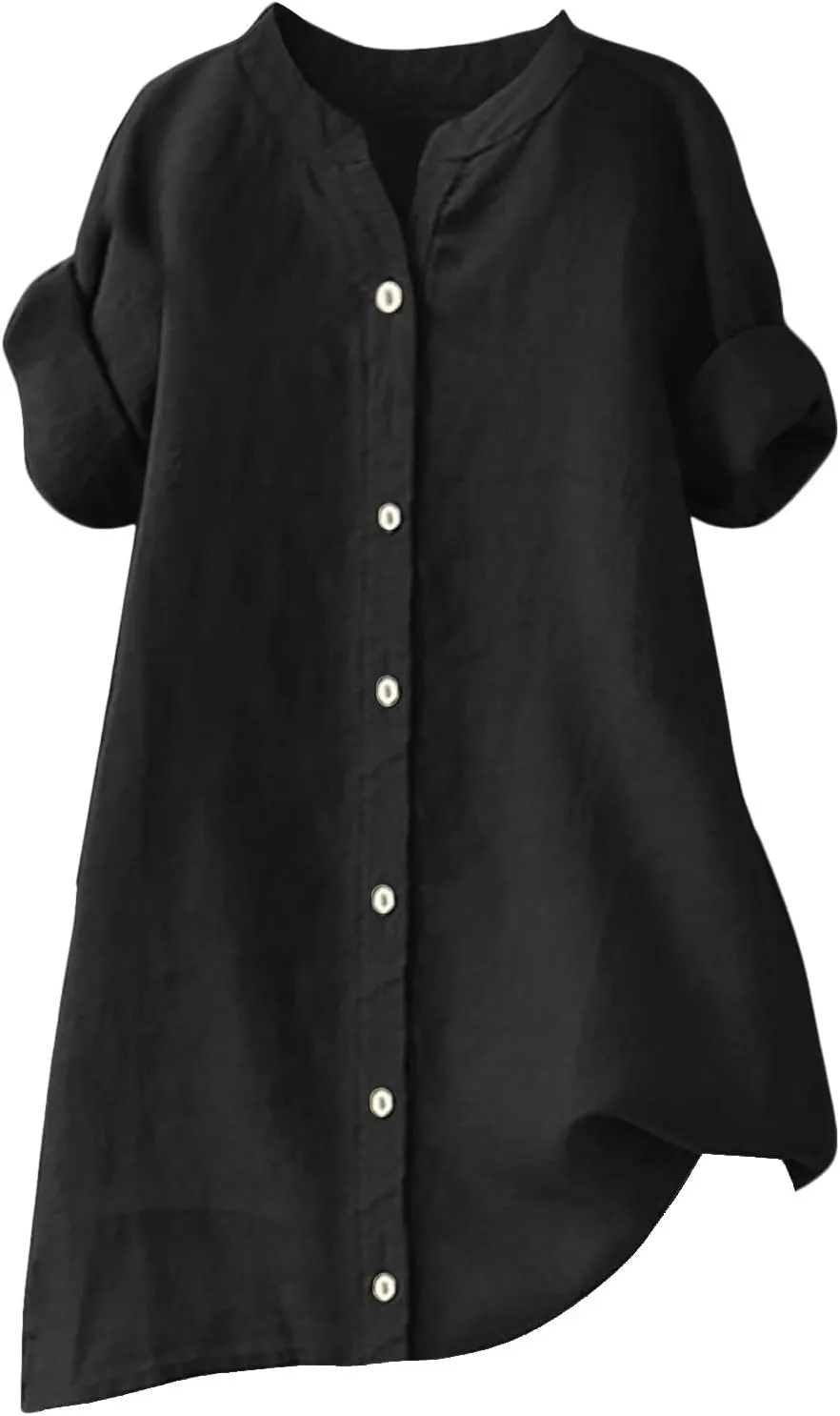 Womens Linen Button Down Shirts Short Sleeve Oversized Boyfriend Solid Tunic Tops Casual Dressy Tunics