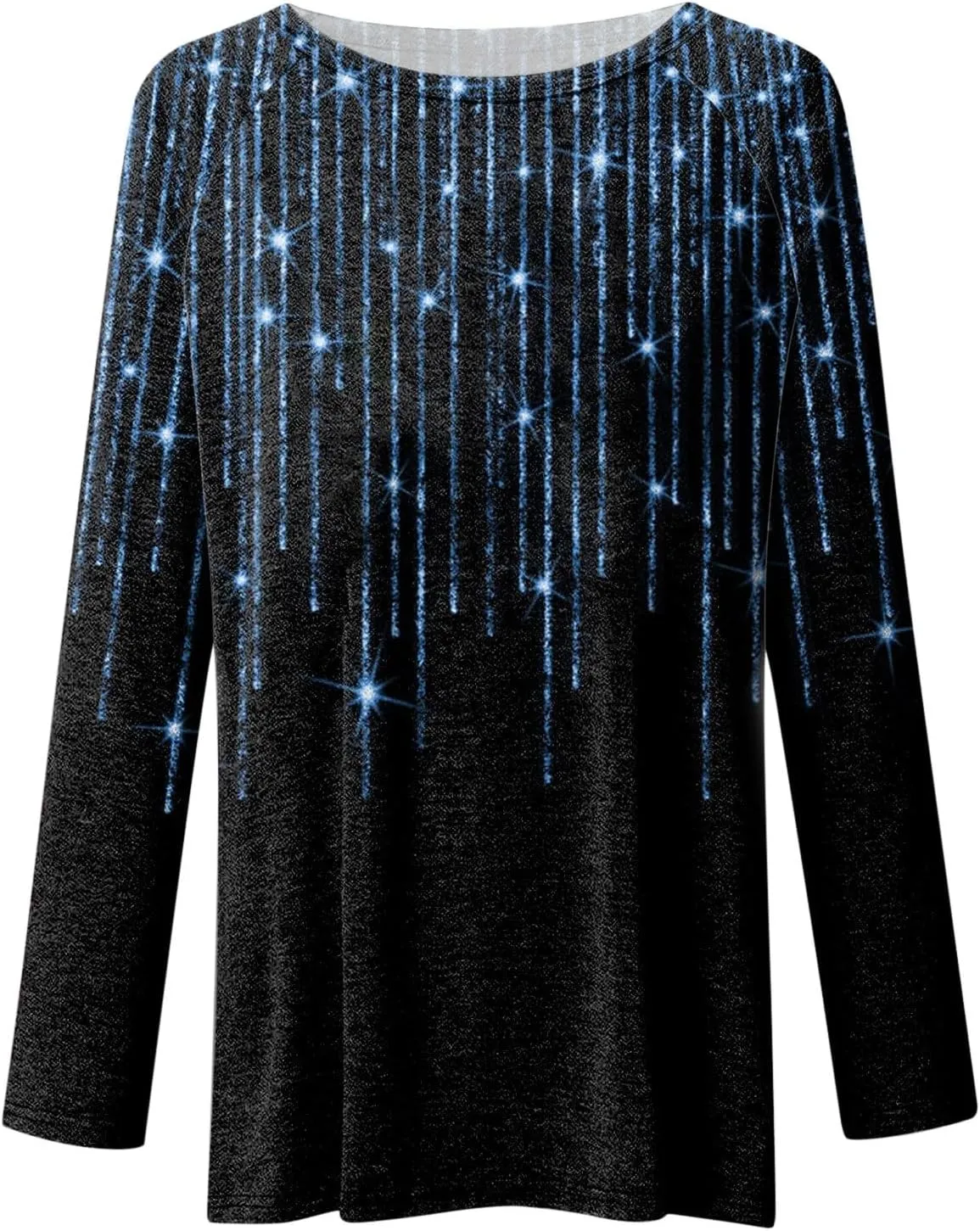 Womens Long Sleeve Tops Casual Plus Size Pullover Sequin Tunic Tops Flowy Parkly Printed Evening Party T Shirt Blouse