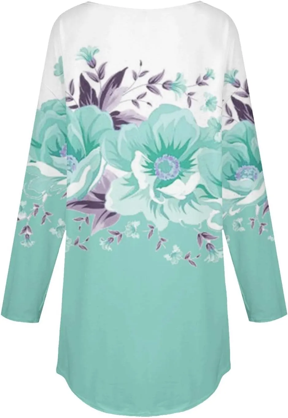 Womens Long Sleeve Tunic Tops Dressy Casual Floral Printed Pullover T Shirt Cute Crewneck Loose Fit Tshirts Blouse