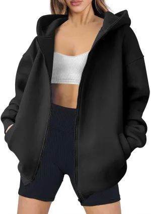 Women's Oversized Zip Up Hoodies Fleece Jacket Casual 2024 Fall Winter Hooded Sweatshirts Drawstring Y2K Hoodie