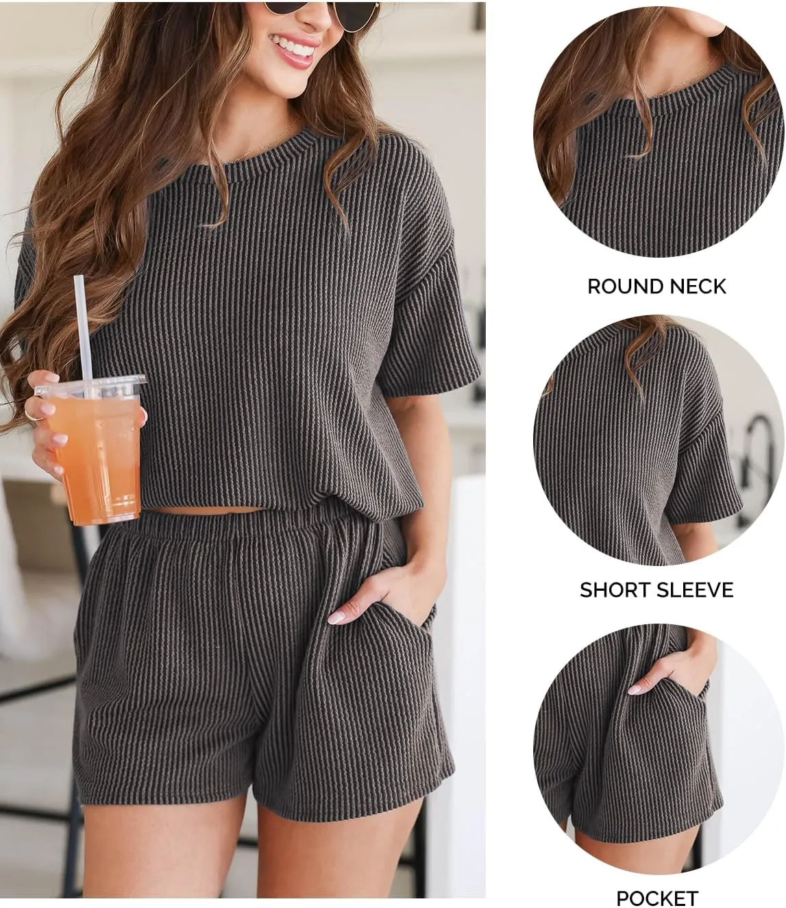 Women's Pajama Set Knit Soft 2 Piece Outfits Short Sleeve Summer Sleepwear Pjs Lounge Sets