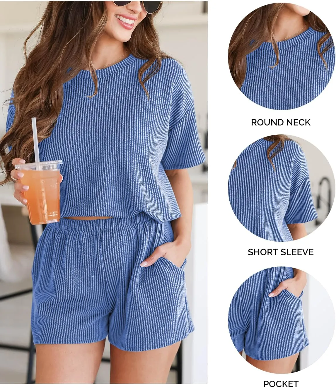 Women's Pajama Set Knit Soft 2 Piece Outfits Short Sleeve Summer Sleepwear Pjs Lounge Sets