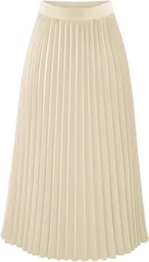 Women's Pleated Skirt Elastic High Waist A-Line Midi Length Skirts Solid Color Basic Casual Summer Long Skirt
