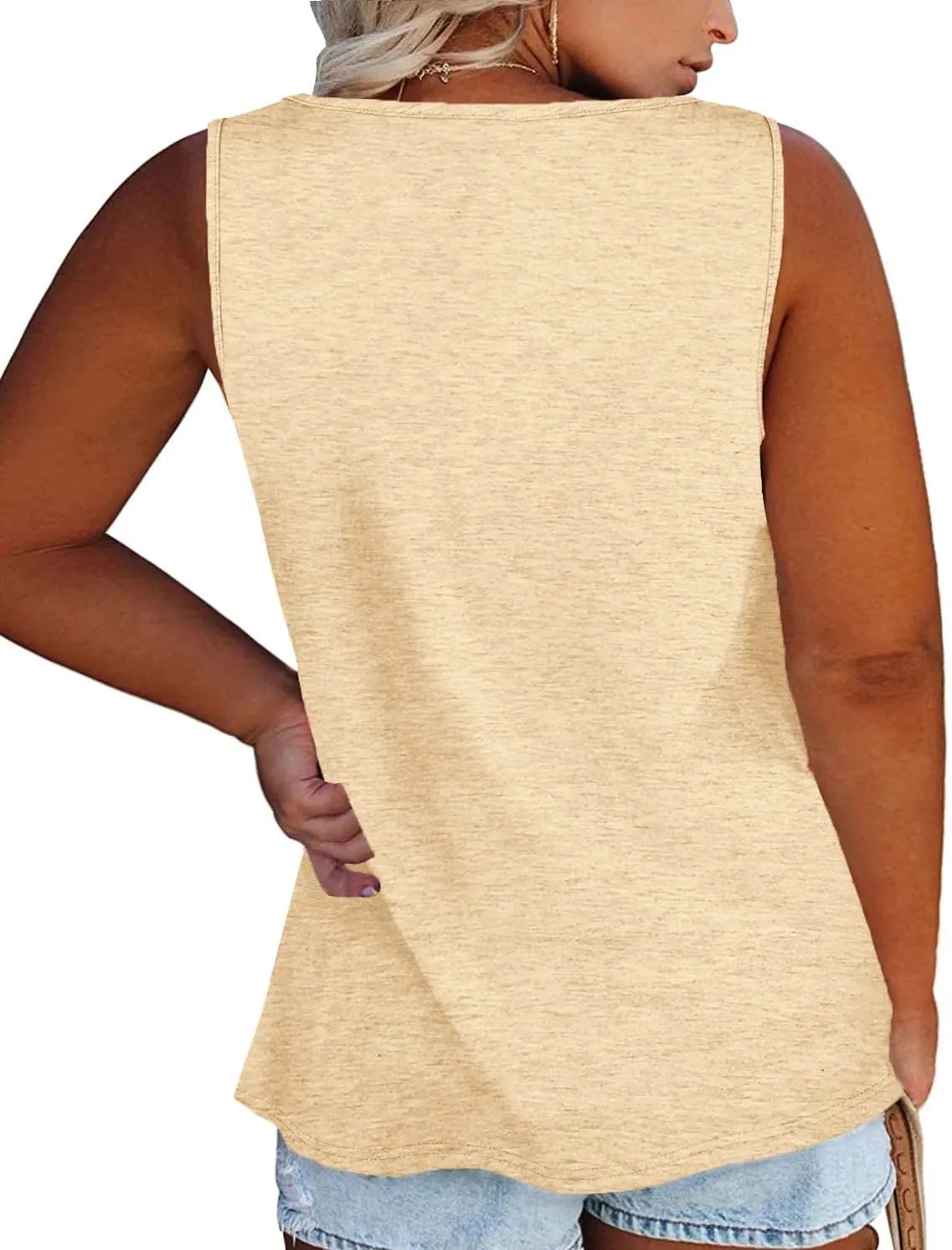 Womens Plus Size Tank Tops Summer Sleeveless Henley T-Shirts Tops Casual Button Down Tunics Shirts