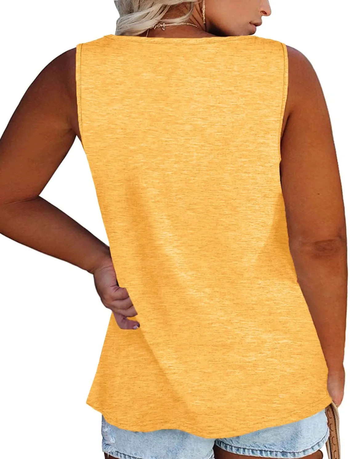 Womens Plus Size Tank Tops Summer Sleeveless Henley T-Shirts Tops Casual Button Down Tunics Shirts