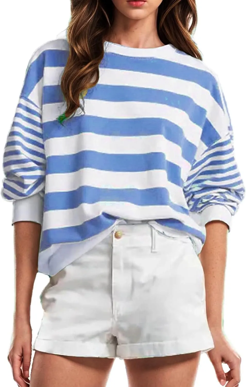 Women's Regular Fit Sweatshirts Loose Comfy Striped Print Long Sleeve Pullover Hoodie Autumnn Outdoor Crewneck Tunics