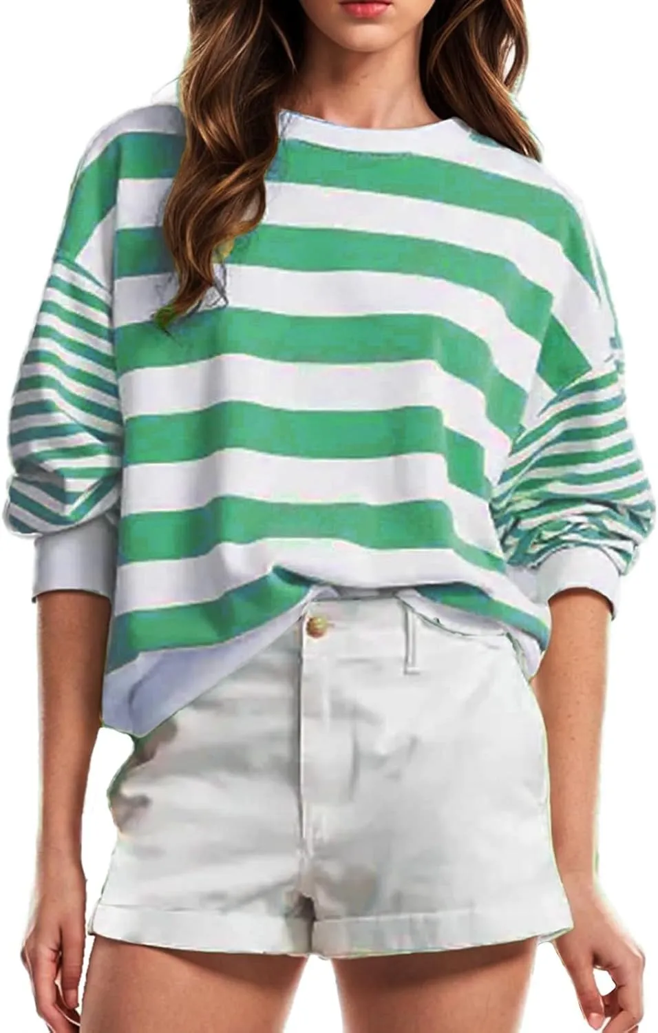 Women's Regular Fit Sweatshirts Loose Comfy Striped Print Long Sleeve Pullover Hoodie Autumnn Outdoor Crewneck Tunics