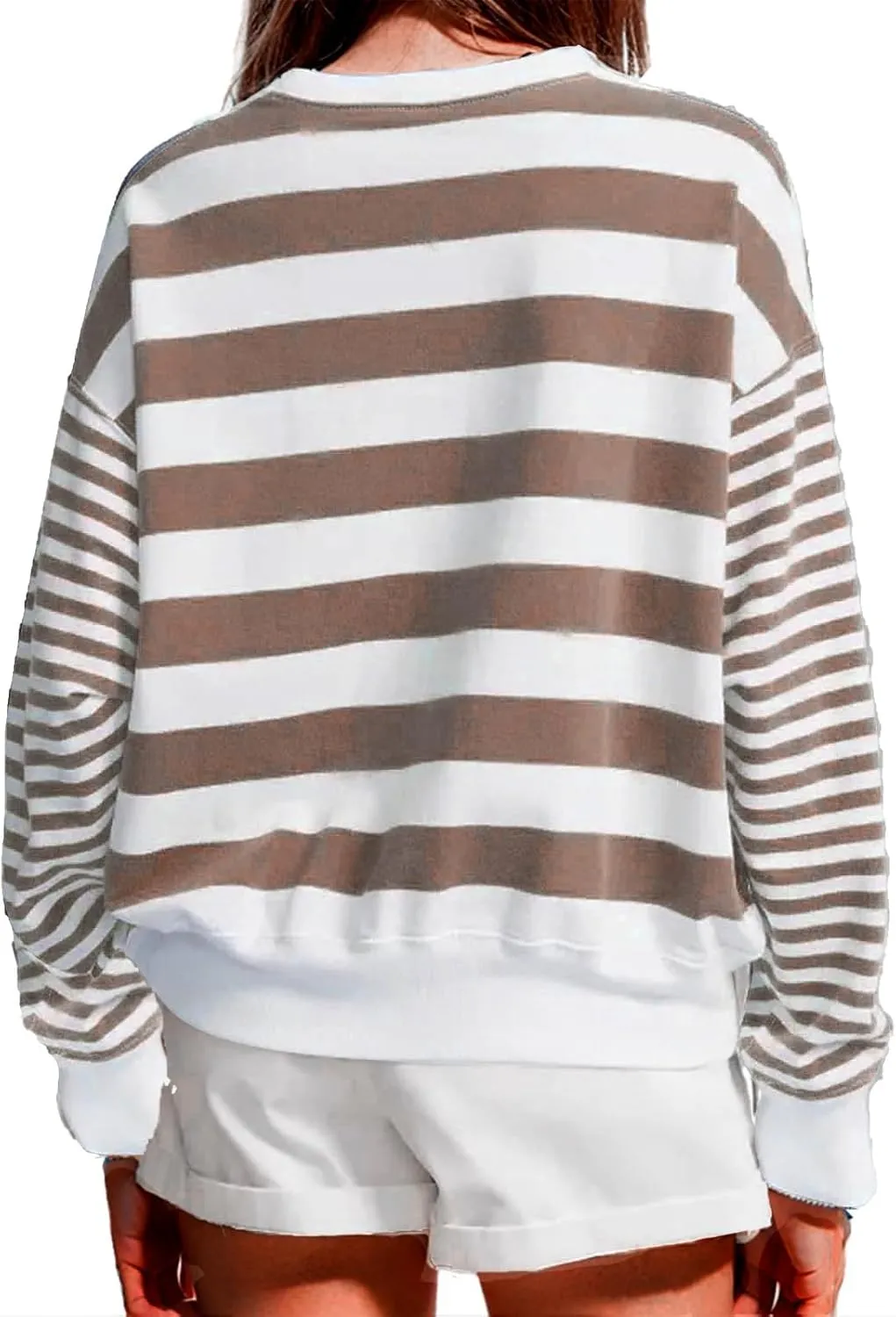 Women's Regular Fit Sweatshirts Loose Comfy Striped Print Long Sleeve Pullover Hoodie Autumnn Outdoor Crewneck Tunics