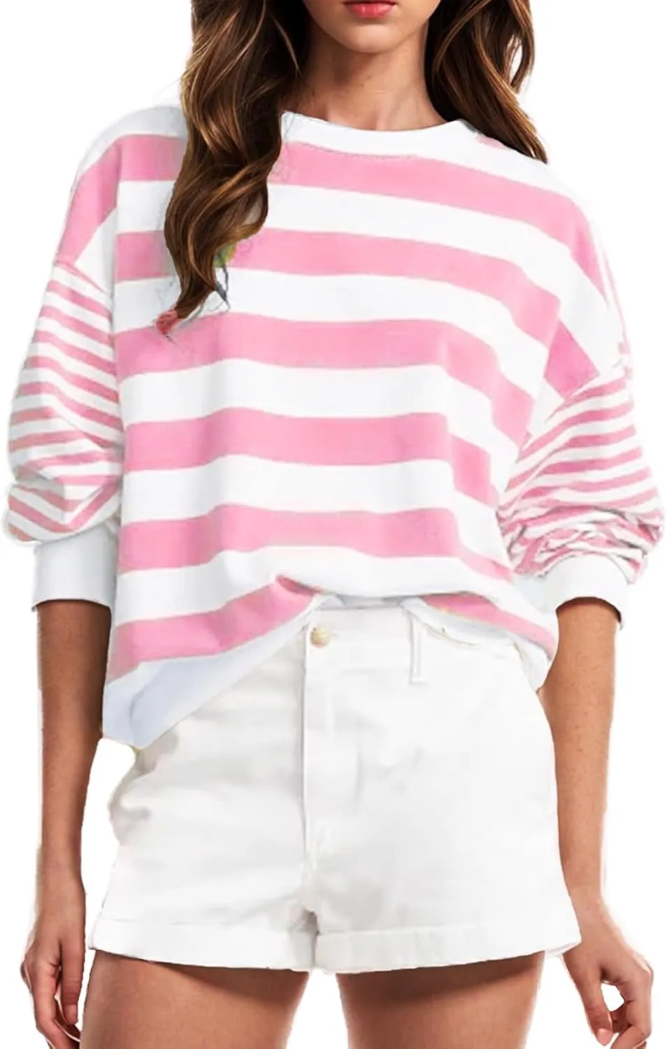 Women's Regular Fit Sweatshirts Loose Comfy Striped Print Long Sleeve Pullover Hoodie Autumnn Outdoor Crewneck Tunics