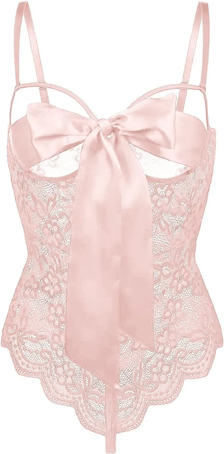 Women's Sexy Lingerie Babydoll Lace Chemise Nighty Satin Cutout Full Slips Padded Nightwear
