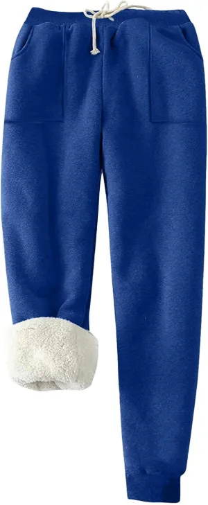 Womens Sherpa Lined Sweatpants Warm Thicken Fleece Winter Pants Straight Leg Cinch Bottom Jogger Pant with Pockets