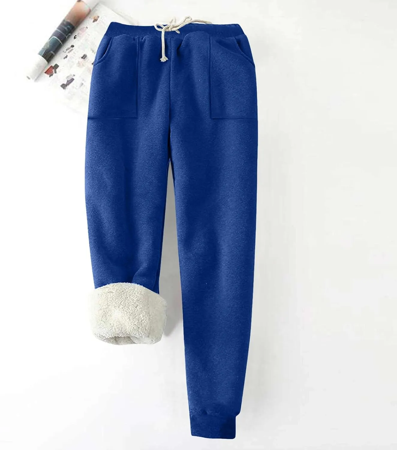 Womens Sherpa Lined Sweatpants Warm Thicken Fleece Winter Pants Straight Leg Cinch Bottom Jogger Pant with Pockets