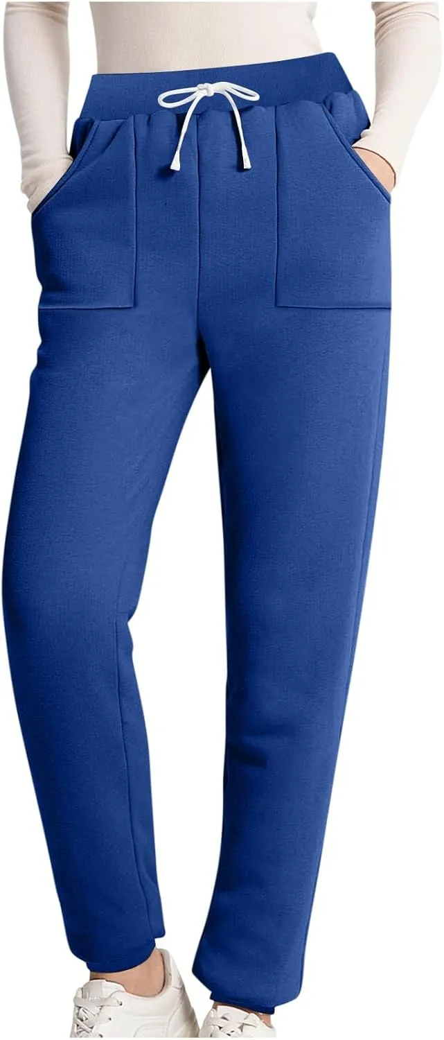 Womens Sherpa Lined Sweatpants Warm Thicken Fleece Winter Pants Straight Leg Cinch Bottom Jogger Pant with Pockets