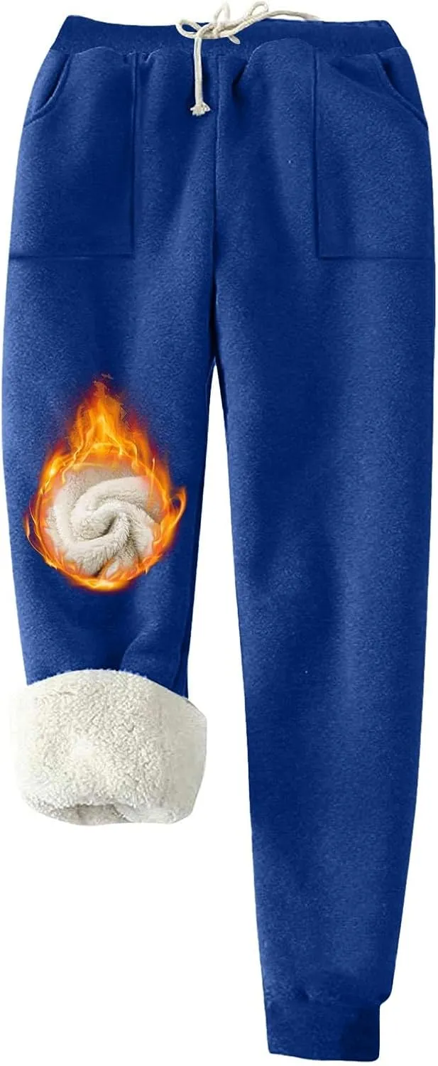 Womens Sherpa Lined Sweatpants Warm Thicken Fleece Winter Pants Straight Leg Cinch Bottom Jogger Pant with Pockets
