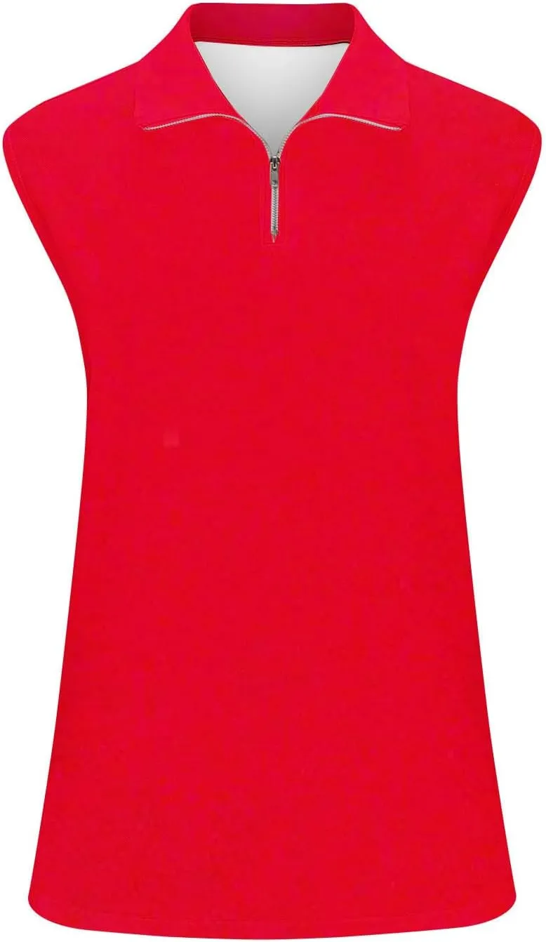 Womens Sleeveless Golf Shirts 1/4 Zip Collar Tennis Sports Tops Lightweight Quick Dry Mesh Athletic Workout Tank Tops