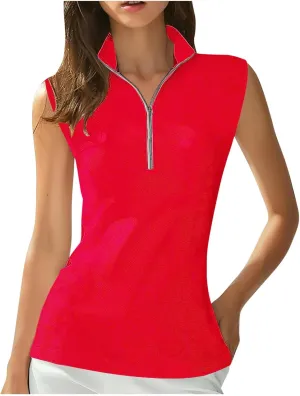 Womens Sleeveless Golf Shirts 1/4 Zip Collar Tennis Sports Tops Lightweight Quick Dry Mesh Athletic Workout Tank Tops