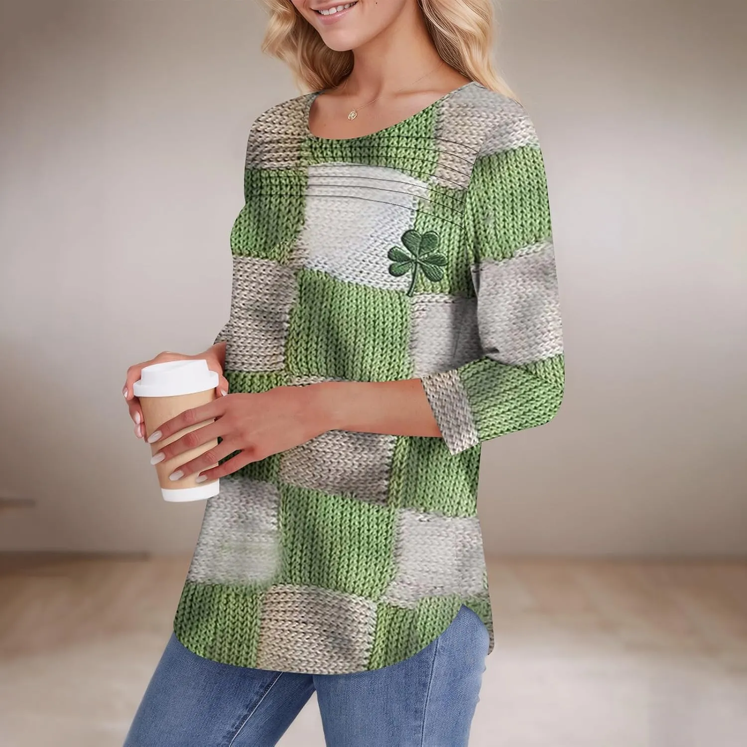 Womens St. Patrick's Day Shirts 3/4 Sleeve St. Patricks Day Shirts for Women Green,Tunic Tops to Wear with Tunics