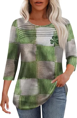 Womens St. Patrick's Day Shirts 3/4 Sleeve St. Patricks Day Shirts for Women Green,Tunic Tops to Wear with Tunics