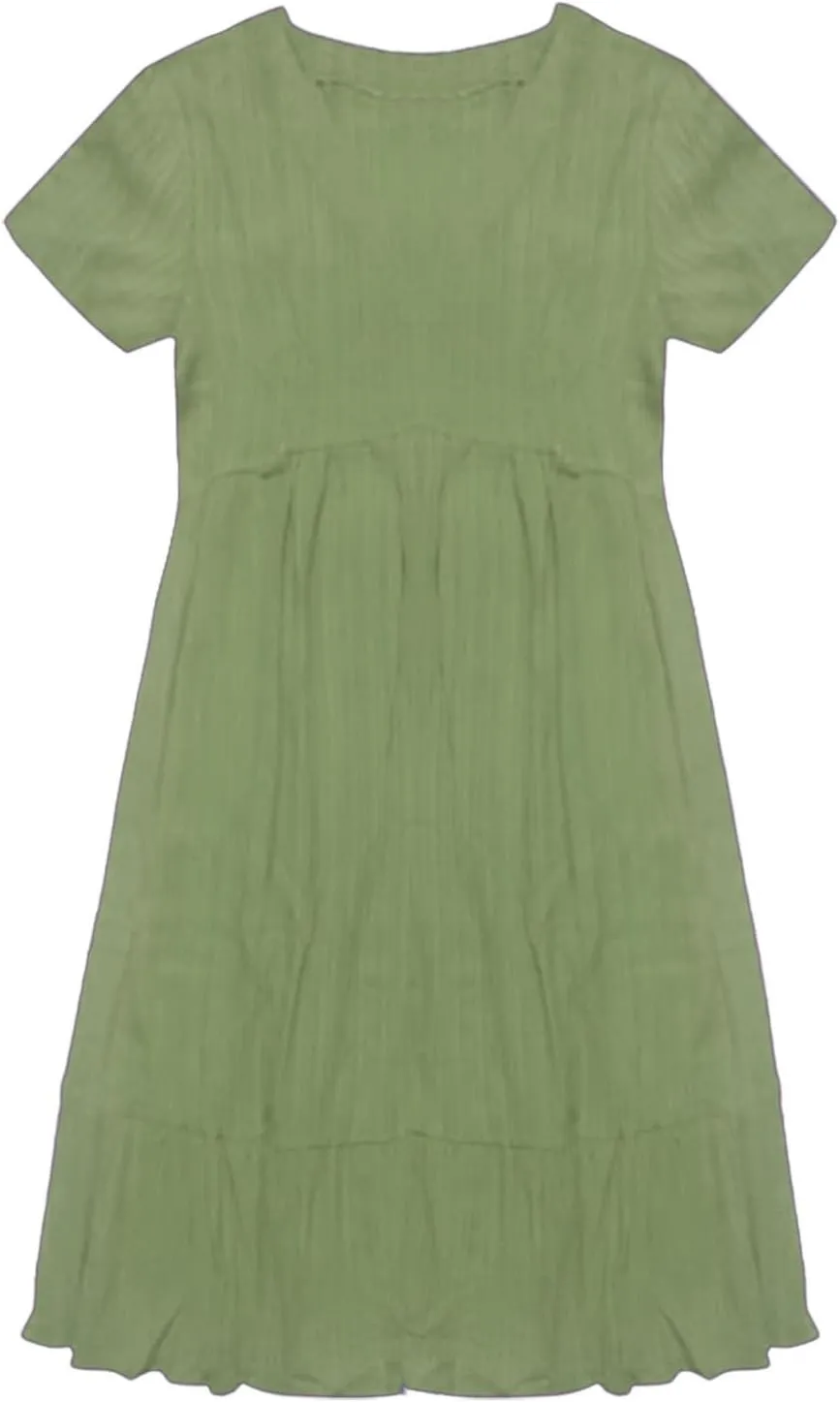 Womens Summer Dresses 2025 Spring Maxi Dresses Vacation Casual Tshirt Eyelet Linen Modest