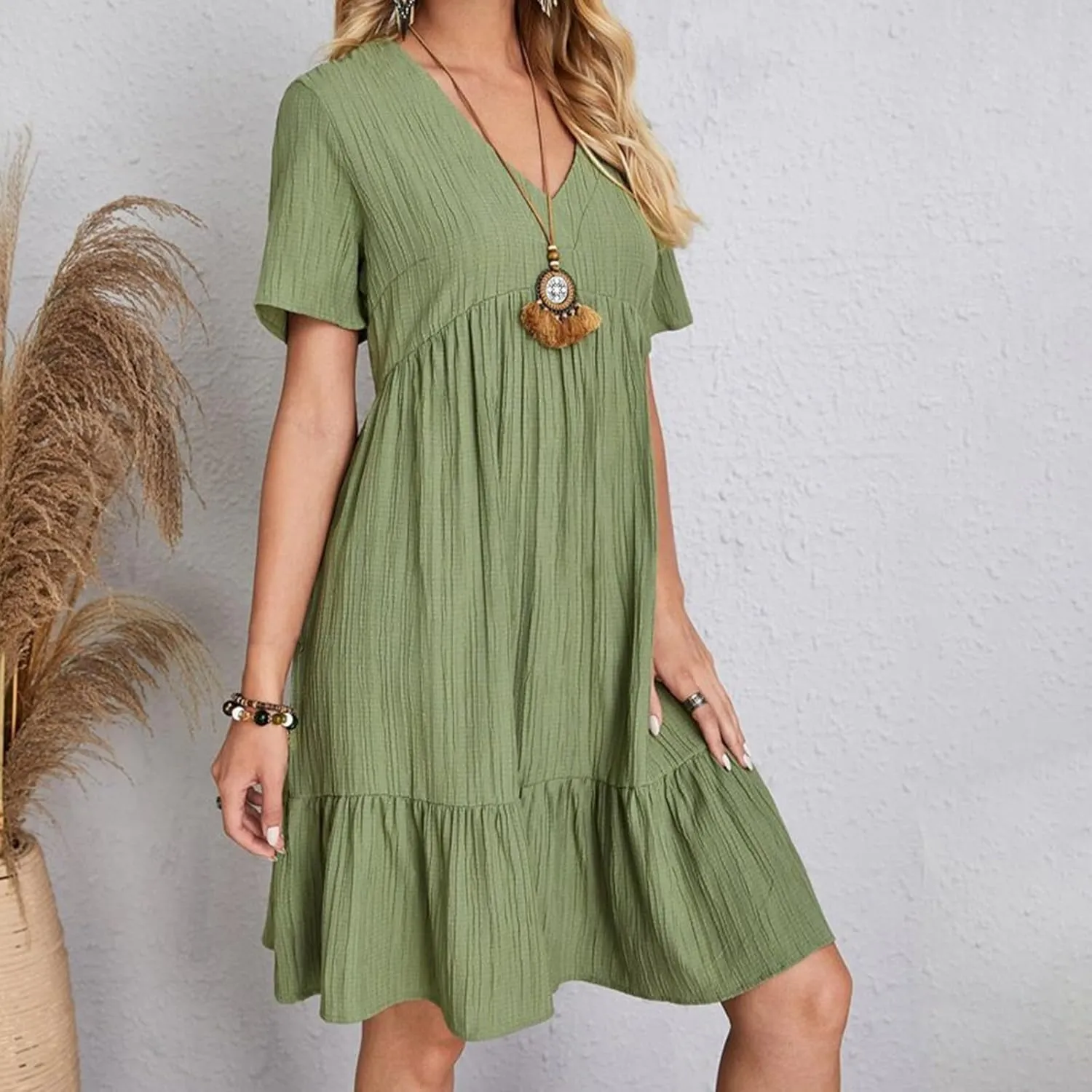 Womens Summer Dresses 2025 Spring Maxi Dresses Vacation Casual Tshirt Eyelet Linen Modest
