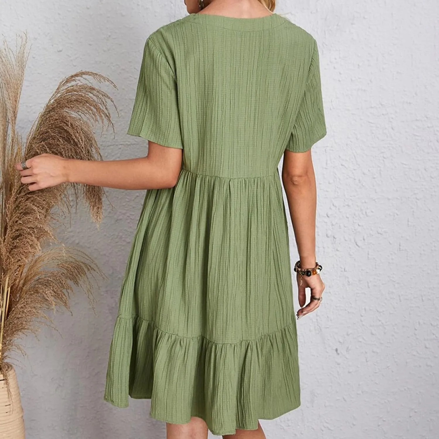 Womens Summer Dresses 2025 Spring Maxi Dresses Vacation Casual Tshirt Eyelet Linen Modest