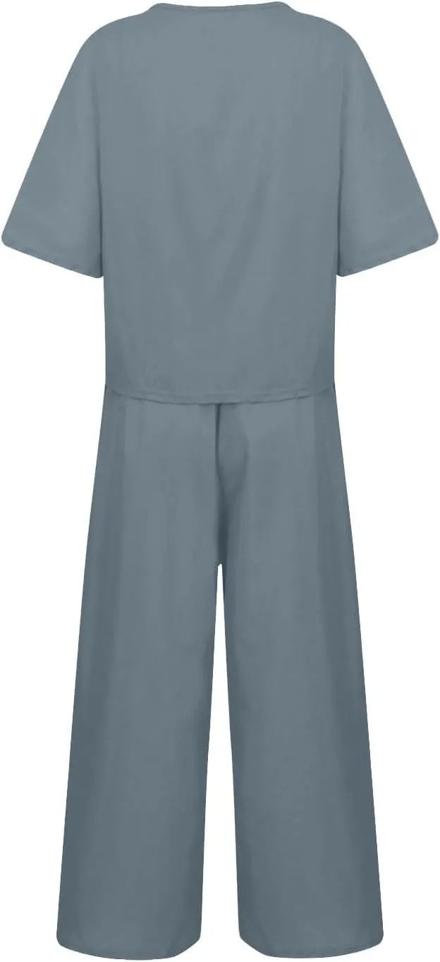 Women's Summer Linen Sets Casual Lounge Matching Set 2025 Fashion Loose Solid Loungewear Tracksuits 2 Piece Outfits