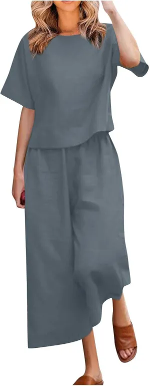 Women's Summer Linen Sets Casual Lounge Matching Set 2025 Fashion Loose Solid Loungewear Tracksuits 2 Piece Outfits