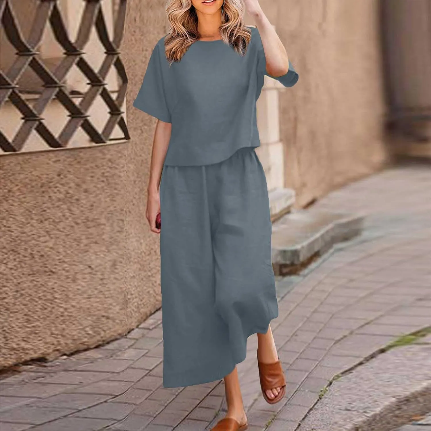 Women's Summer Linen Sets Casual Lounge Matching Set 2025 Fashion Loose Solid Loungewear Tracksuits 2 Piece Outfits