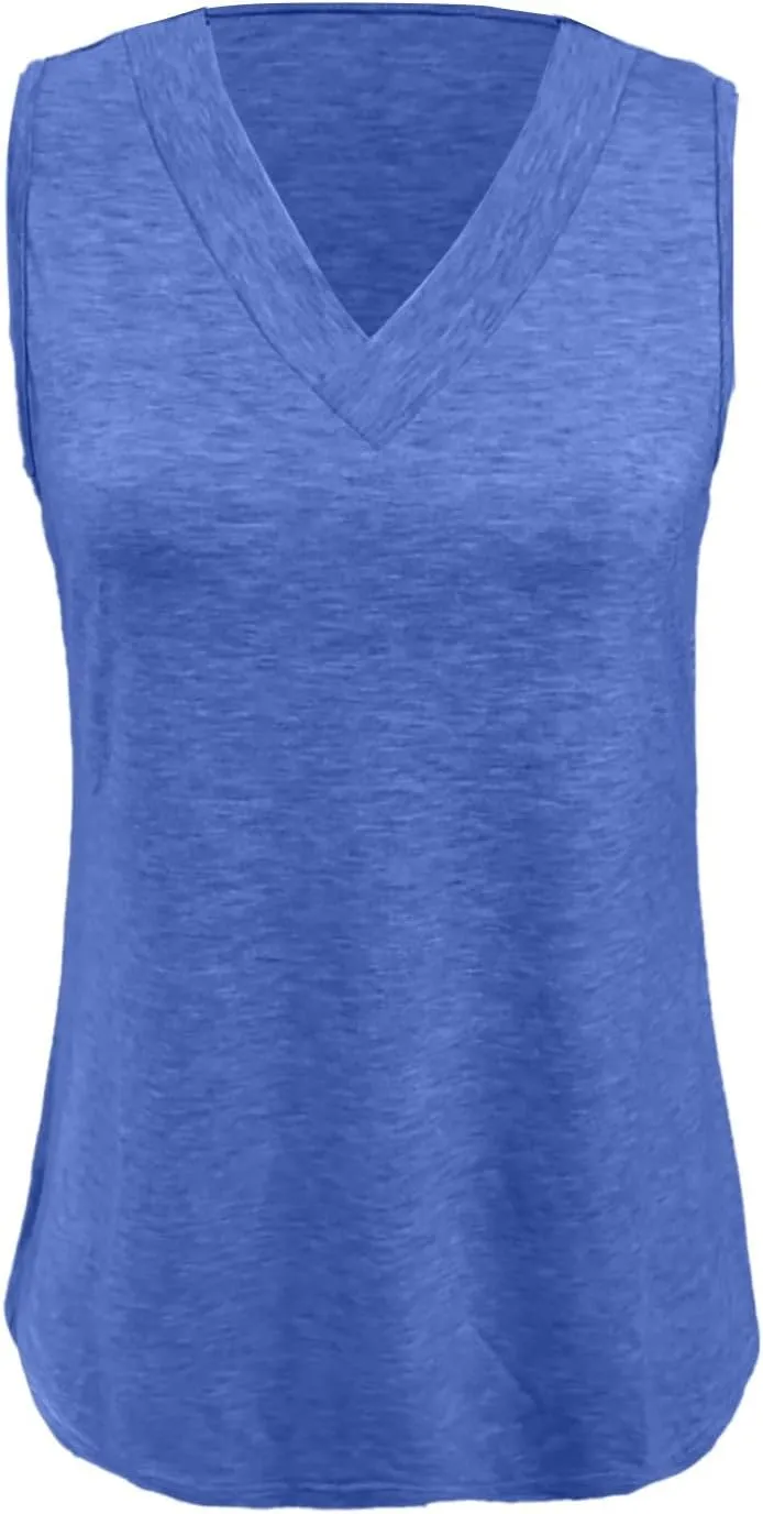Women's Summer Tank Tops Basic 2025 Vacation Sleeveless V Neck Loose T-Shirts Beach Outfits Clothes