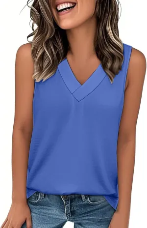 Women's Summer Tank Tops Basic 2025 Vacation Sleeveless V Neck Loose T-Shirts Beach Outfits Clothes