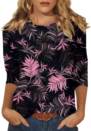 Womens Summer Tops 2024 Trendy 3/4 Sleeve Oversized Tshirts Blouses Tunics, Small-5X-Large
