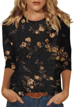 Womens Summer Tops 2024 Trendy 3/4 Sleeve Oversized Tshirts Blouses Tunics, Small-5X-Large