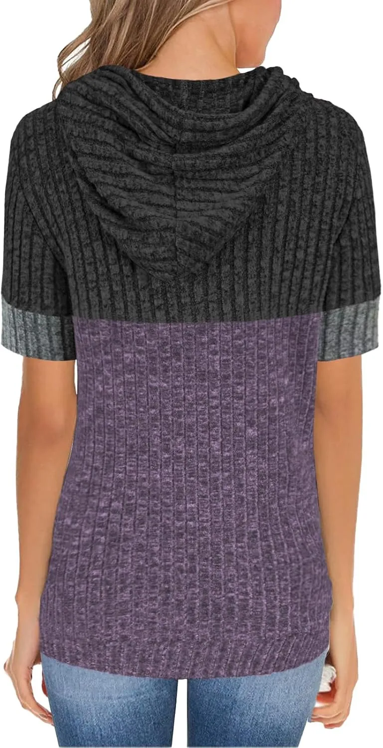 Womens Summer Tops Short Sleeve Hoodies for Women Spring Sweatshirts Casual T Shirts Fashion Tunics