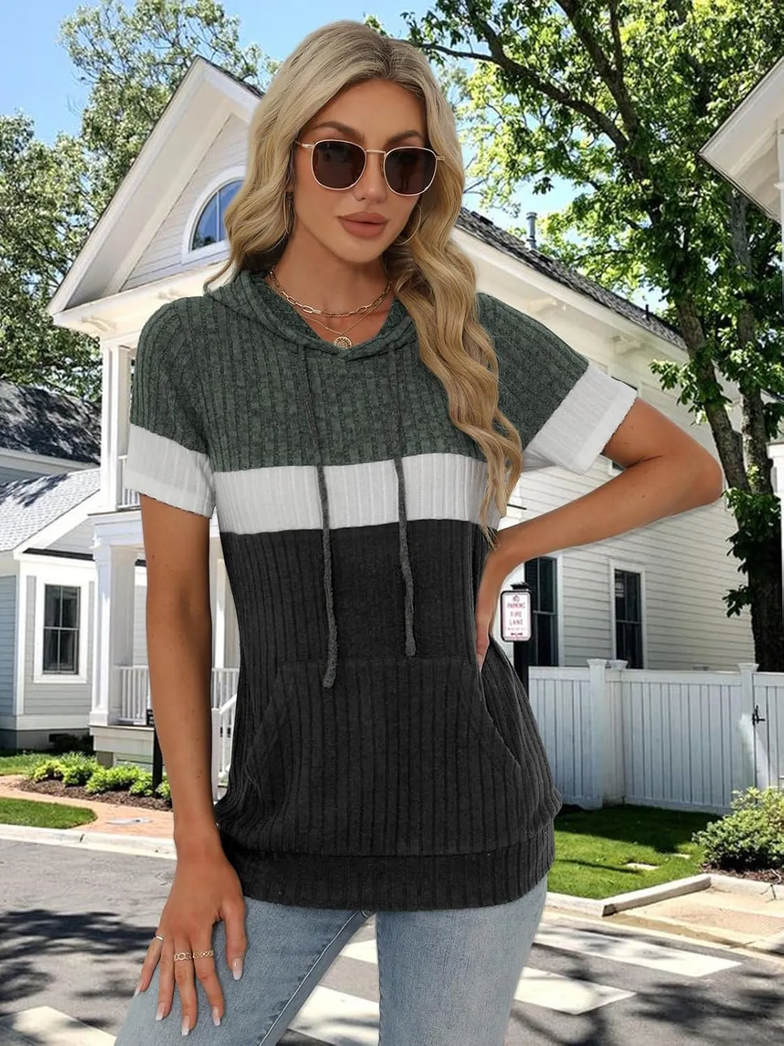 Womens Summer Tops Short Sleeve Hoodies for Women Spring Sweatshirts Casual T Shirts Fashion Tunics